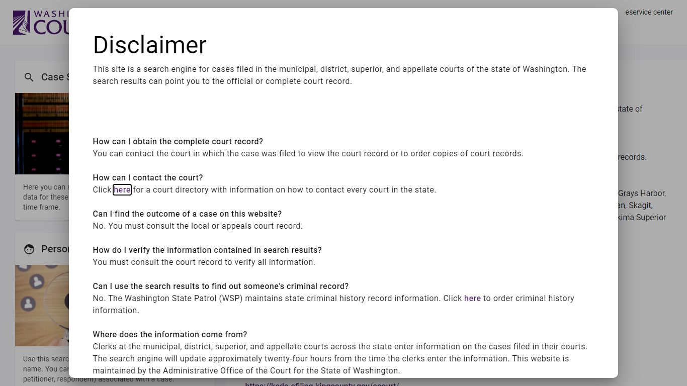 About Case Searching - Washington